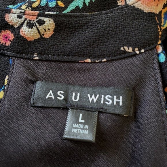 As U Wish Cold Shoulder Dress‎ Black Pink Floral Keyhole L Large - Picture 4 of 12